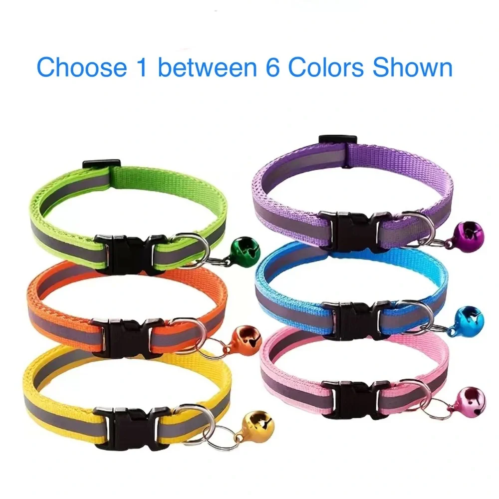 Cat or Small Dog Reflective Adjustable Collar with Bell and Quick Release Buckle